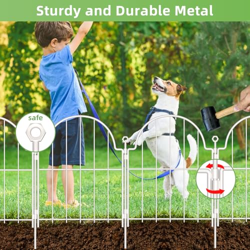 10 Pack White Decorative Garden Fence, 17in(H) x 10ft(L), with Ground Stake | No Dig Garden Fencing Animal Barrier for Dog, Rustproof Metal Fence Panels, Arched Flower Bed Edging Borders for Yard & Patio - color: White, size: 17 in(H)