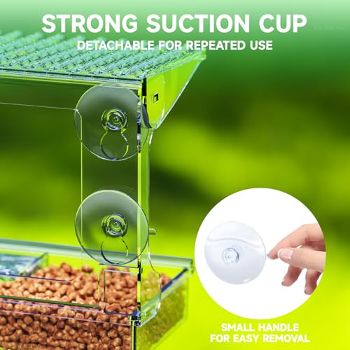 Window Bird Feeders With Strong Suction Cups for Cats,Kids,Acrylic Birdhouse and Water Combo,Clear Bird Feeders for Window Viewing Inside,See Through Window Mount Wild Birdfeeder Gifts for Birds Lover