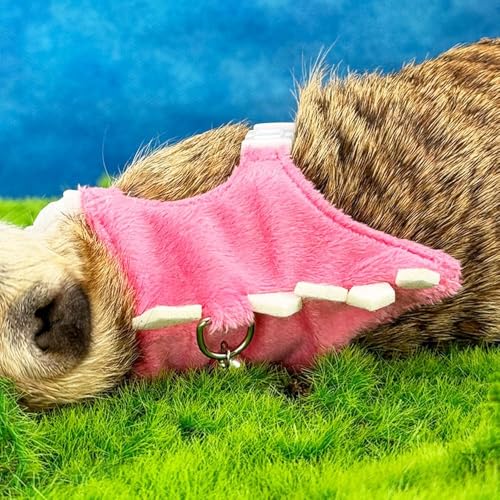 Ferret Harness and Leash Set Small Animals Vest Harness with Safe bell Dinosaur Shaped Walking clothes for Baby Rabbit Guinea pig Teacup Chihuahua Mouse and other small pet (Pink) - color: Pink