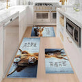 Farmhouse Kitchen Rugs Set of 3, Non Slip Washable Durable Stain Resistant Floor Mat Set,Highland Cow Floral Fence Retro Wood Pattern Kitchen Runner Rug 16"X24"+20"X32"+20"X47" - color: Grayish White-highland Cow