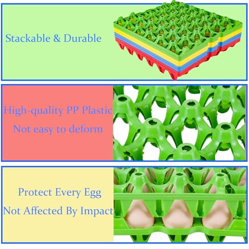 12 Pack Plastic Egg Tray 30 Cell Egg Crates Egg Flats Stackable Egg Carton for Home, Chicken Farmers, Storing, Sorting, and Shipping Eggs, Holds Multiple Eggs, 4 Colors