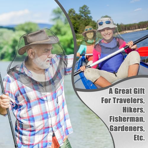 HESTYA 6 Pack Mosquito Head Net Mesh for Hiking & Outdoors Bug Face Netting Over Hat Fishing Gear Insect Protection for Camping, Hiking and Outdoor Adventures(Grey) | Mesh Netting for Insect Protection, Fits over Hats with Elastic, Includes Storage Bags,