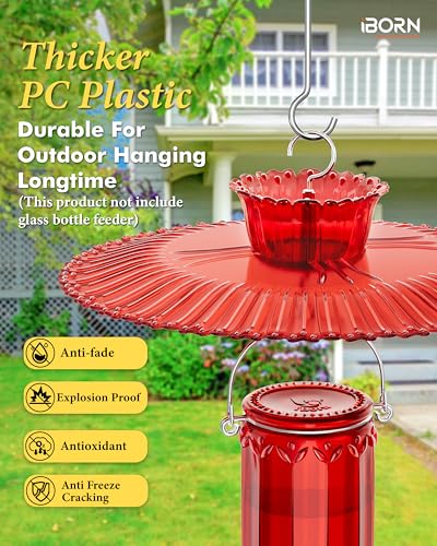 iBorn Hummingbird Feeders Sun Baffle,Ant Proof Moat Shade Cover Combo,for Hanging Bird Feeder for Outdoors Rain Guard,Red, 10.6inch - size: 10.6" Baffle with Ant Moat,1 Pack