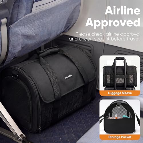 FUKUMARU Cat Carrier Soft, Ultra Lightweight Airline Approved Dog Carrier | Kitten Carrier with Anti-Scratch Mesh, Breathable Small Dog Carrier Bag, Collapsible Pet Carrier for Cats Under 15 lb, Black - color: Black