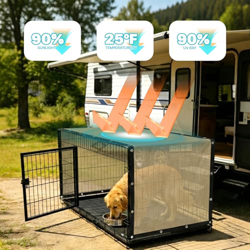 Amgo 90% UV Block Sun Shade Cloth for Dog Kennel Cover, 2' x 2' Beige Pet Playpen Sunshade with Grommets, Durable Mesh Tarp for Crate, Patio, Stable,Chicken Coop & Outdoor Privacy Screen. - color: Beige, size: 2' x 2' Custom Size