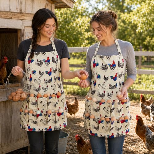 2 pack Egg Apron, Egg Collecting Apron for Chicken Duck Goose Eggs, with 13 Pockets Chicken Egg Apron for Women&Men