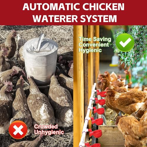 Automatic Chicken Waterer System, Complete PVC Pipeline Watering Kit | 45PCS Leak-proof Set with Chicken Cups, Float Valve & Garden Hose, Ideal Chicken Coop Accessories, No Bucket Included