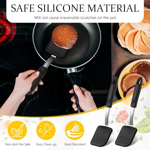 2 Pcs Mini Silicone Cookie Brownie Spatula,Solid Flat,Black | Flexible Kitchen Small Silicone Turner,for Nonstick Cookware, Heat Resistant, No Scratch ,Kitchen Spatula Set for Egg - color: Black