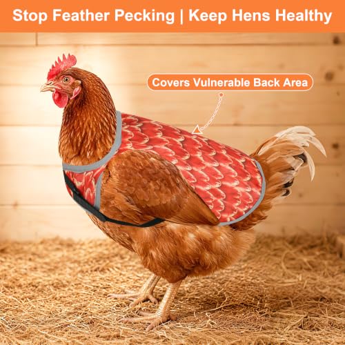 4pcs Chicken Saddles for Hens in Two Sizes, with 50 Sets of Chicken Foot Markers. Reusable Hen Mating Saddle Adjustable Hen Protection Device for Hens of Different Sizes (Orange-red) - color: Orange-red