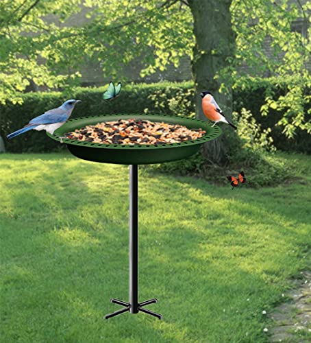 Garbuildman Upgraded 5-Prong Base Bird Bath with Metal Stake, Detachable Decoration Bowl Spa & Freestanding Birdfeeder for Outdoor Garden, Oval Style, Green - size: 1-¼ gal-Green