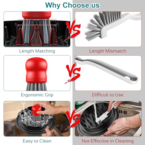 Mini Dish Brush for Cleaning Chicken Shredder, Long Bristles, 1Pack, Red | Palm Brush Dish Scrubber with Ergonomic Grip, Long-lasting Nylon Bristles, Kitchen Brush for Washing Dishes, Pans, Pots, Sink - color: Red