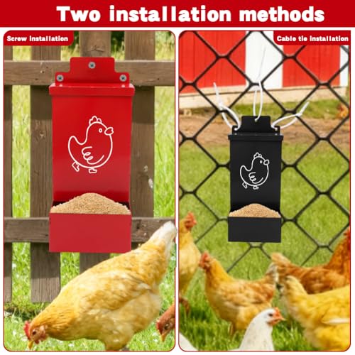 Automatic Chicken Grit Feeder Metal Oyster Shell Feeder with Lid, Chickens Coop Accessories Improve Eggshell Quality and Hen Health(Color:2 pcs)