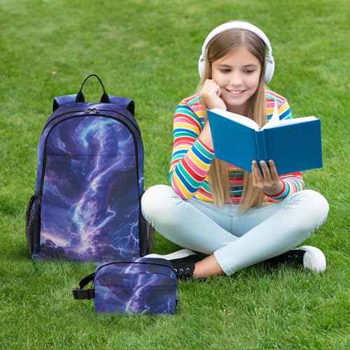 Blue Lightning Tornado Backpack with Lunch Bag, School Travel Backpack for Teens Boys Girls Backpacks Set - color: Blue