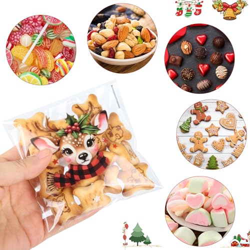 Self-Sealing Christmas Cellophane Cookie Bags - 4x4 Inch 100 PCS Plastic Self-Adhesive Xmas Santa Goodie Candy Treat Gifts Bags Bulk Pouches for Holiday Winter Party Favors Gift Wrapping, 5 Style - color: Christmas 100pcs