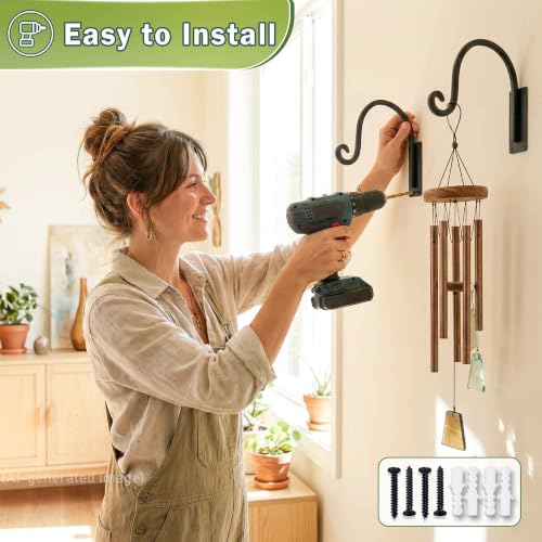 Lifyzoon Heavy Duty Plant Hanger Bracket: 35Lbs Metal Plant Hangers Outdoor | 2-Pack Rust-Resistant Wrought Iron Hooks with Screws, Multi-Use Wall Mount Hooks for Bird Feeders, Wind Chimes, Lanterns - size: 1A-8“ 2PCs