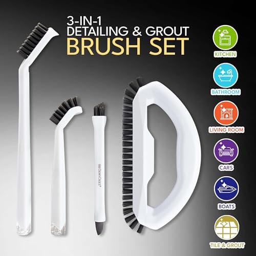 Grout Cleaning Brush Set (4 Pcs) Heavy Duty Hand Grout Scrub Brush & Detail Cleaning Brush Set for Baseboards,Floor, Corners, Shower, Bath Tub & Tiles - color: Combo