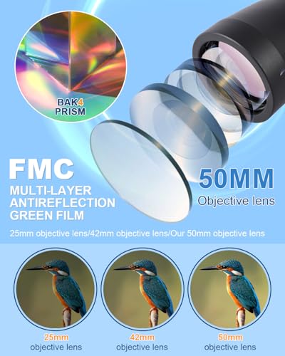 12x50 High Powered Binoculars - HD Low Light Vision for Bird Watching/Hunting/Cruise, Waterproof with Compass & Phone Adapter