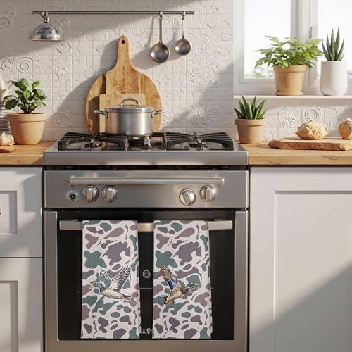 Vintage Camo Mallard Duck Kitchen Towels Set of 2, Duck Hunting Accessories Dish Tea Towels for Kitchen, Camouflage Farm Animal Decorative Hand Towels for Bathroom, 16x24 Inches - color: Color 02