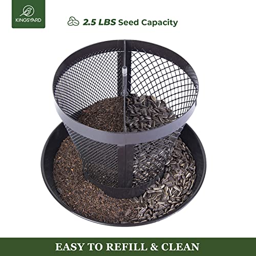 Kingsyard Rain-Resistant Metal Mesh Bird Feeder for Outdoor Hanging | Large Clear Dome, Top-Fill Design, Weather-Resistant Metal, Dual Mesh for Different Seeds, Easy to Clean - color: Black
