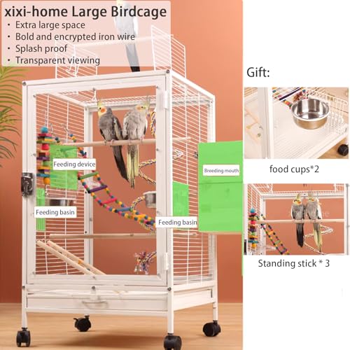 xixi-home Portable Clear Parrot Cage,Bird Travel Cage Ornamental Cage -with Food Box,Standing Pole and Drinker,Large Bird cage Flying Birdcage for Outdoors (Type C - White) - color: White - C