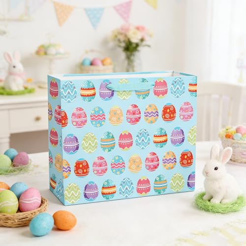STPIYFZU 13" Large Easter Gift Bags with Handles, Egg Design Reusable Paper Easter Bag for Egg Hunts Kids Party Supplies, Gift Wrapping - color: 1 PCS Egg bags 02