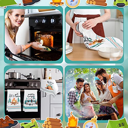 Boyiee Set of 6 Camping Kitchen Towels White Absorbent Dishcloth Gifts | Bonfire Tent Car Tea Towels 24 x 16 Inches with Funny Sayings Novelty Gifts for Rv Campers Camping Accessories - color: Camping