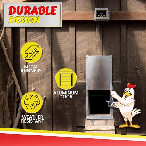 My Favorite Chicken Automatic Chicken Coop Door – Battery Powered Electric Chicken Door with Auto Timer & Solar Sensor, Safe Smart Chicken Door Opener for Chicken & Duck Coops