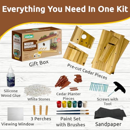 Modern Birdhouse Woodworking Kit | Complete DIY Birdhouse for Kids & Adults, Build Your Own BirdhouseKit for Creative Woodworking Crafts