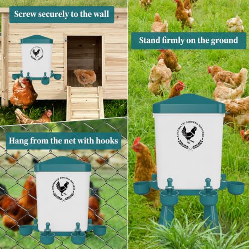 2 Pack 3 Gallon Chicken Waterer with 10 Chicken Water Cups, Poultry Waterer with Stand Legs, Hooks and Screws, Chicken Water Feeder for Coop, Ducks, Hens, Farm, Backyard Chickens (Blue) - color: Blue, size: 2pcs
