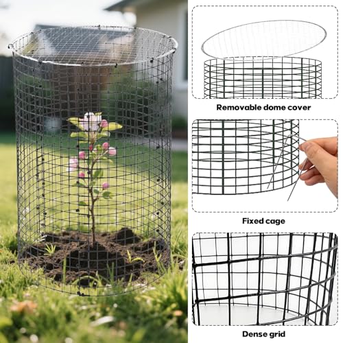 30 Pcs 24'' x 12'' Large Wire Plant Protector from Animals With Metal Cover, 10 Pack Metal Plant Cage Chicken Wire Cloche with 10Pcs Metal Covers to Keep Animals Out, Garden Protection Bunny Barricade - size: 10 Pack 24'' x 12'' with 10 Pcs 12'' Cover