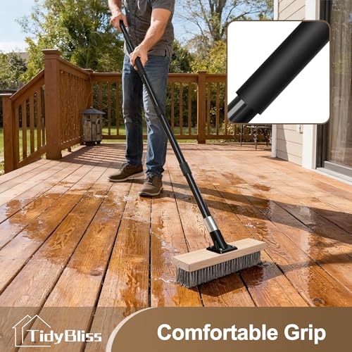 TidyBliss Stainless Steel Wire Scrub Brush with Long Handle, Heavy Duty Stiff Metal Broom Scrubber, Outdoor Moss Removal for Concrete Floor, Deck, Garden, Patio, Roof, Brick, Garage, Swimming Pool