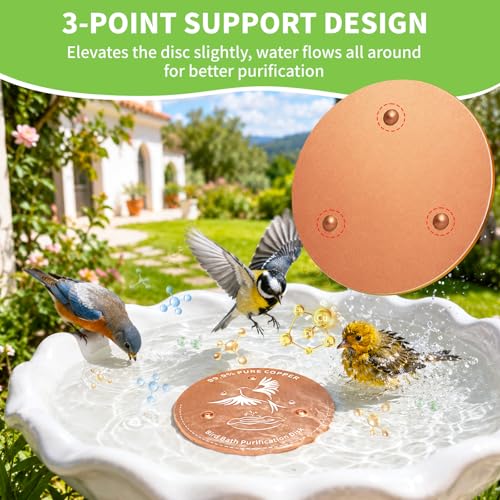 1-Pack 99.9% Pure Copper Bird Bath Purification Disk, 0.6mm Bird Bath Copper Disk with Triple-Point Support, All-Season Copper Plate Copper Disc for Outdoor Bird Bath, Bowl - color: Bird Bath Copper Disk - 1 PACK