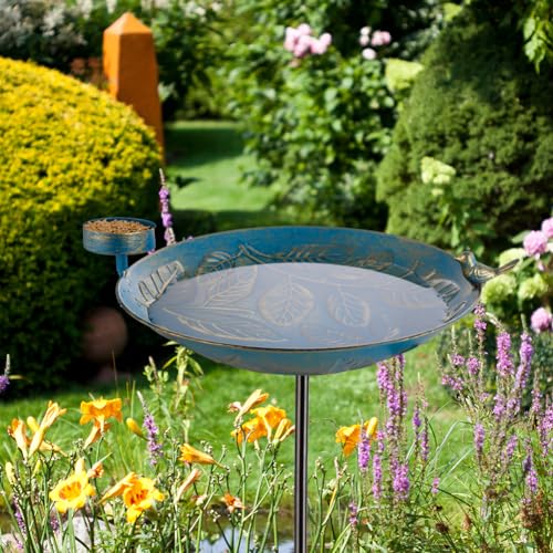 Stargarden Bird Bath, Garden Bird Baths Metal Birdfeeder | 46"Height Leaves Pattern Outdoor Bird Bath with Stake, Hummingbird Bird Bath for Outside, Porch Decor
