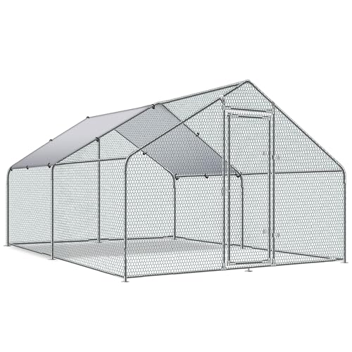 TOLEAD Large Metal Chicken Coop Upgrade Tri-Supporting Wire Mesh Chicken Run,Chicken Pen Walk in with Water-Resident and Anti-UV Cover,Duck Rabbit House Outdoor (Spire Roof 10’ W x 13’ L x 6.5’ H) - size: 156.2"L x 108.0"W x 78.0"H