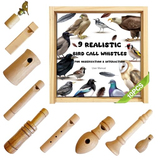 ZDH 9-Piece Wooden Bird Call Set – Handcrafted Bird-Call in Glass Wooden Box for Birdwatchers, Nature Lovers, Outdoor Exploration & Education All - size: Glass lid-5.9*5.9*3.9inch