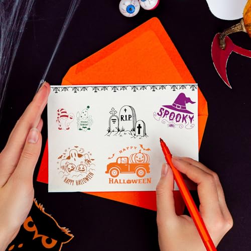 Whaline 5 Sheets Halloween Clear Stamps Gnome Pumpkin Spider Silicone Transparent Stamps Trick or Treat Border Stamp Cards for DIY Card Making Scrapbooking Embossing Album Decor - style: Halloween