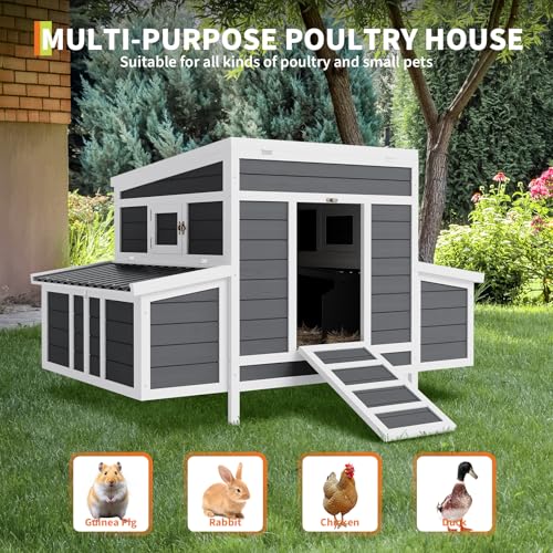 55" Wooden Chicken Coop, Chicken Coop for 4-6 Chickens, with 2 Sides Large Nesting Boxes, Outdoor Poultry Cage Rabbit Cage with Ramps & Tray,(54.41" x 34.49" x 34.05")