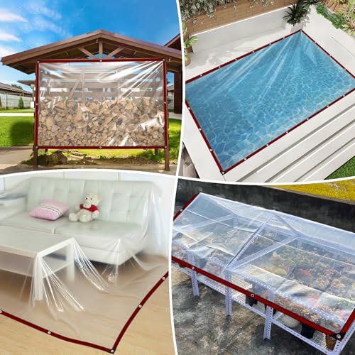 Clear Tarp Waterproof 5x12 Tarps Heavy Duty Plastic Tarp with Grommets Clear Vinyl Tarps for Outdoor Patio Enclosure Chicken Coop Cover Waterproof Transparent Tarpaulin for Porch Greenhouse Plant - size: 5x12FT-1PCS