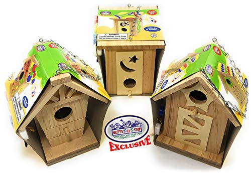 Matty's Toy Stop Paint Your Own Small Wooden Birdhouses (Includes Paints & Brushes) Gift Set Bundle - 3 Pack