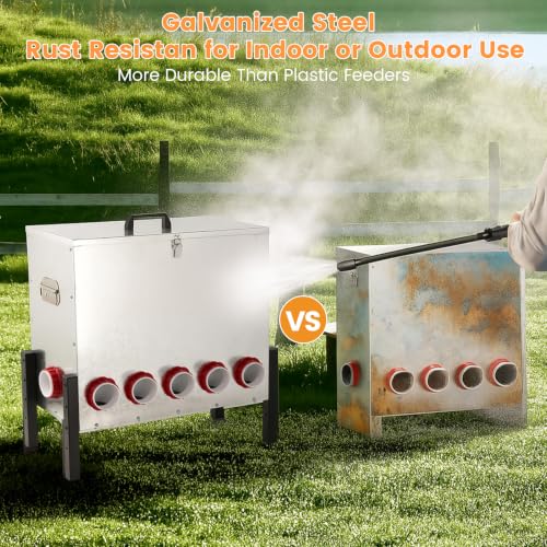 100LB Automatic Chicken Feeder with Cover – Large Capacity Metal Chicken Coop Feeder with 12 Feed Ports, Adjustable Legs Rainproof No Waste Outdoor Poultry Feeder for Hens & Free Range Flocks - size: 100LBS