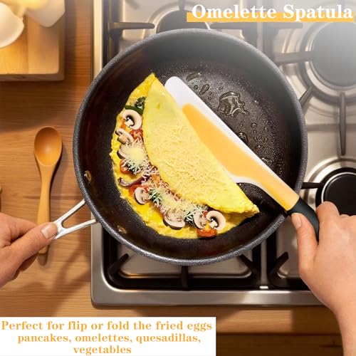 Silicone Omelette Spatula Turner, 13Inch Flip Fold Omelet Turner | Flexible Egg Flip Tool for Non-stick Pans, Heat Resistant omelette flipper for Kitchen Omelet Pancake Crepes, Yellow - color: Yellow