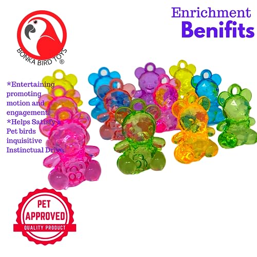 Bonka Bird Toys 2523 Pk12 Color Acrylic Teddy Bear Beads 1.50" X 0.75" with Loop, Conure, Cockatiel, Quaker and Similar Sozed Birds