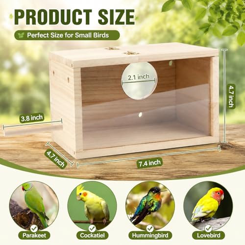 Rypet Parakeet Nesting Box, Cockatiel Bird Nest Box with Perch(S) | Wood Bird Cage House, Transparent Thwartwise Design, Warm & Durable for Cockatiel Lovebirds Budgie Finch Parrotlets Canary - size: Small
