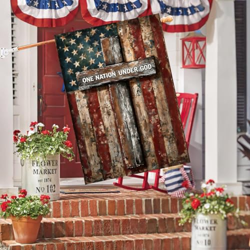 Patriotic American House Flag One Nation Under God Christian Garden Flags for Outside 28 x 40 Double Sided Large 250 Anniversary USA 4th of July Independence Memorial Day Decor - color: july-nation