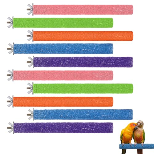 10 PCS Parrot Perch Stand Toy - Colorful 7.9 Inch Natural Wood Paw Grinding Stick for Medium Birds, Cage Accessories for Parakeets, Cockatiels, Lovebirds & Conures