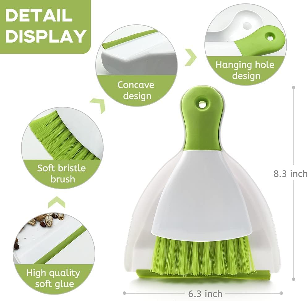 Dust pan Broom Brush Dustpan - Small Broom and Dustpan Set,Mini Broom and Dustpan, Small Dustpan and Brush Set for Home Cleaning,Sofa,Desk,Guinea Pig Cage,Cat Litter etc.（Green 3 Set） - color: Green, size: 3 Set