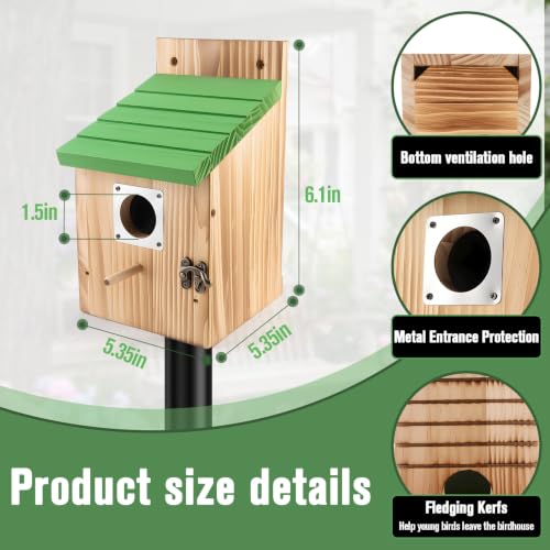Bird Houses for Outside, 2 Pack Hanging Birdhouse for Outdoor | Wood Nest 1-1/2" Entrance, Metal Guards, Safety Locks, Flight Slots