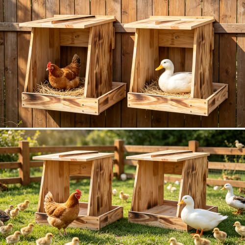 2 Pack Handcrafted Solid Wood Chicken Nesting Boxes – Outdoor Laying Box for Hens & Ducks, Easy to Mount & Clean, Perfect for Backyard Coop, Garden & Patio