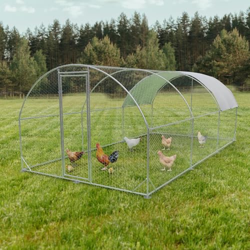 Large Metal Chicken Coop,Outdoor Chicken Coop Run with Water-Resident and Anti-UV Cover,Dome Roof Walk-in Poultry Cage Duck Rabbit House for Outside,Backyard and Farm, 19.5'Lx9'Wx6.5'H - color: Dome Roof, size: 19.6'Lx9.8'Wx6.4'H