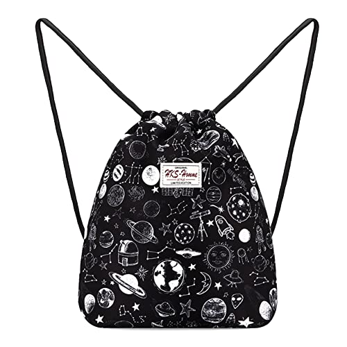 Van Caro Drawstring Backpack String Bag Sackpack Cinch Daypack Fashion Shoulder Bags - color: 7005 Black